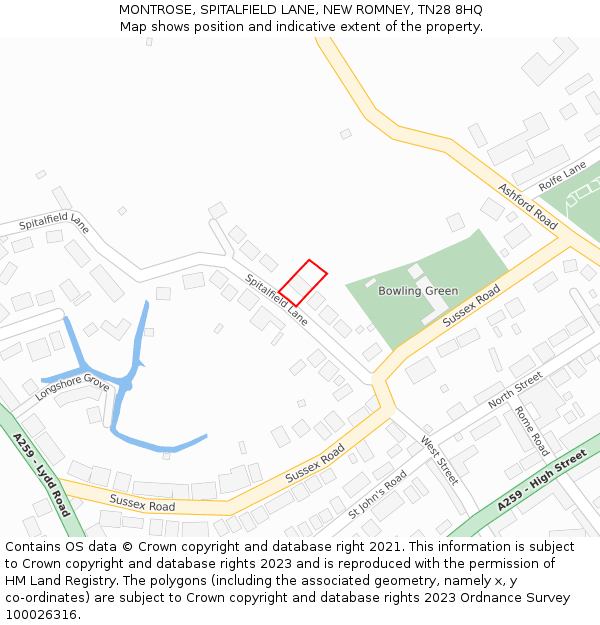 MONTROSE, SPITALFIELD LANE, NEW ROMNEY, TN28 8HQ: Location map and indicative extent of plot