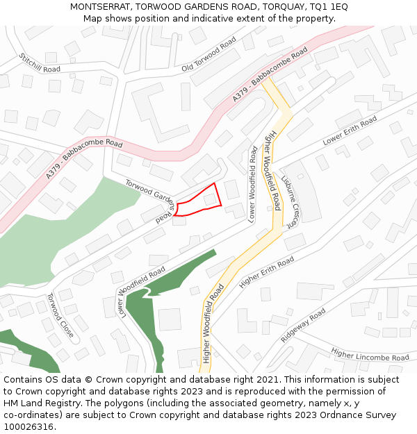 MONTSERRAT, TORWOOD GARDENS ROAD, TORQUAY, TQ1 1EQ: Location map and indicative extent of plot