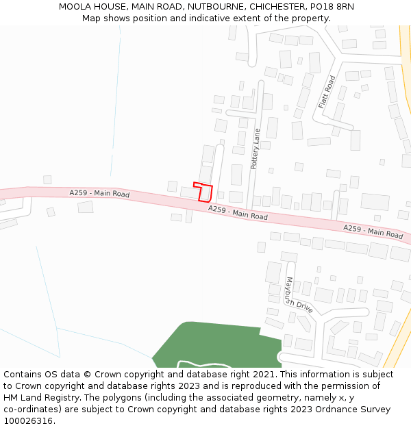 MOOLA HOUSE, MAIN ROAD, NUTBOURNE, CHICHESTER, PO18 8RN: Location map and indicative extent of plot