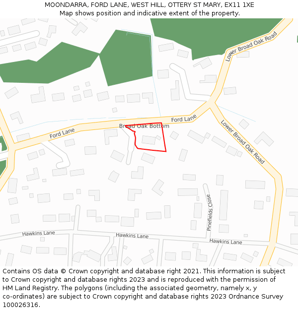 MOONDARRA, FORD LANE, WEST HILL, OTTERY ST MARY, EX11 1XE: Location map and indicative extent of plot