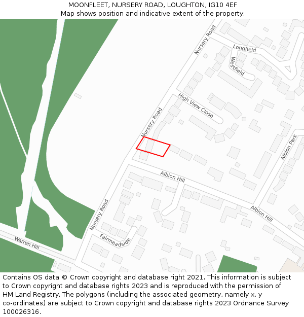 MOONFLEET, NURSERY ROAD, LOUGHTON, IG10 4EF: Location map and indicative extent of plot