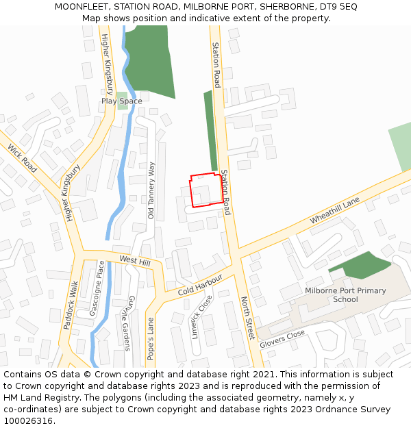 MOONFLEET, STATION ROAD, MILBORNE PORT, SHERBORNE, DT9 5EQ: Location map and indicative extent of plot