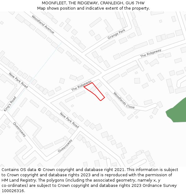 MOONFLEET, THE RIDGEWAY, CRANLEIGH, GU6 7HW: Location map and indicative extent of plot