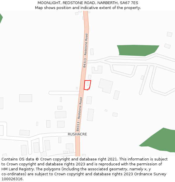 MOONLIGHT, REDSTONE ROAD, NARBERTH, SA67 7ES: Location map and indicative extent of plot