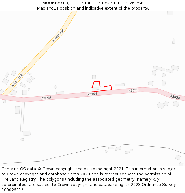 MOONRAKER, HIGH STREET, ST AUSTELL, PL26 7SP: Location map and indicative extent of plot