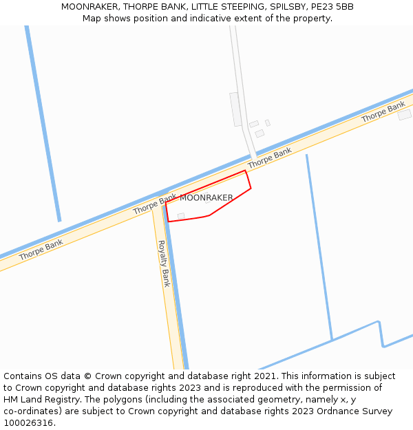 MOONRAKER, THORPE BANK, LITTLE STEEPING, SPILSBY, PE23 5BB: Location map and indicative extent of plot