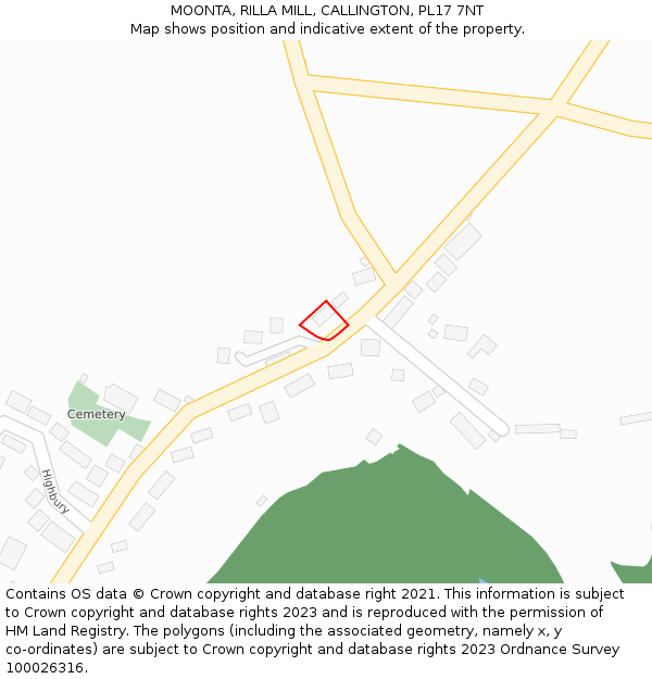 MOONTA, RILLA MILL, CALLINGTON, PL17 7NT: Location map and indicative extent of plot