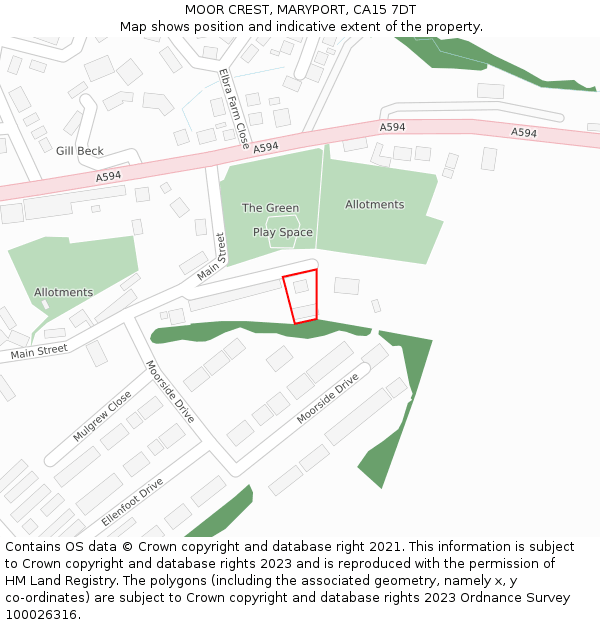 MOOR CREST, MARYPORT, CA15 7DT: Location map and indicative extent of plot