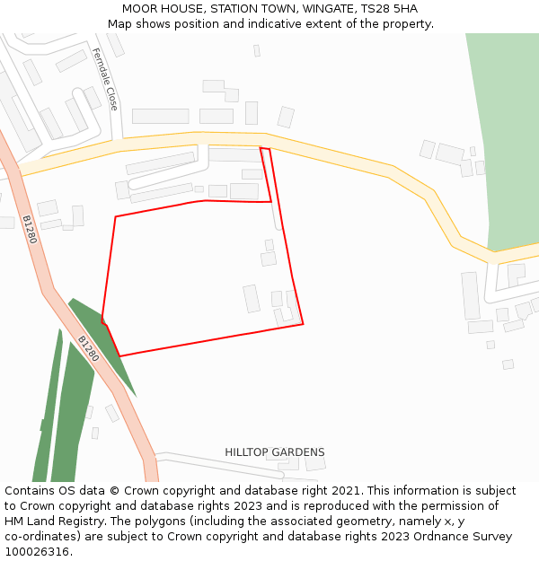 MOOR HOUSE, STATION TOWN, WINGATE, TS28 5HA: Location map and indicative extent of plot