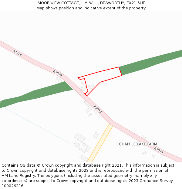 MOOR VIEW COTTAGE, HALWILL, BEAWORTHY, EX21 5UF: Location map and indicative extent of plot