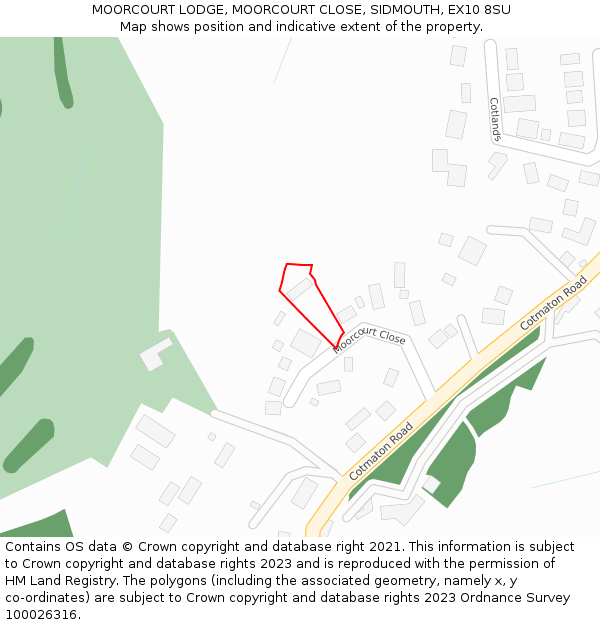 MOORCOURT LODGE, MOORCOURT CLOSE, SIDMOUTH, EX10 8SU: Location map and indicative extent of plot