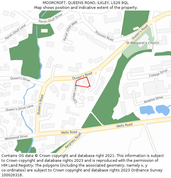 MOORCROFT, QUEENS ROAD, ILKLEY, LS29 9QL: Location map and indicative extent of plot