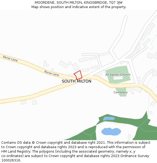 MOORDENE, SOUTH MILTON, KINGSBRIDGE, TQ7 3JW: Location map and indicative extent of plot
