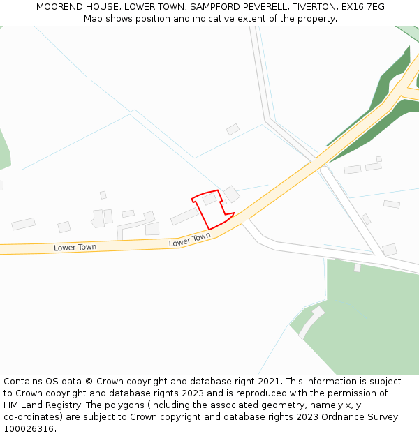 MOOREND HOUSE, LOWER TOWN, SAMPFORD PEVERELL, TIVERTON, EX16 7EG: Location map and indicative extent of plot