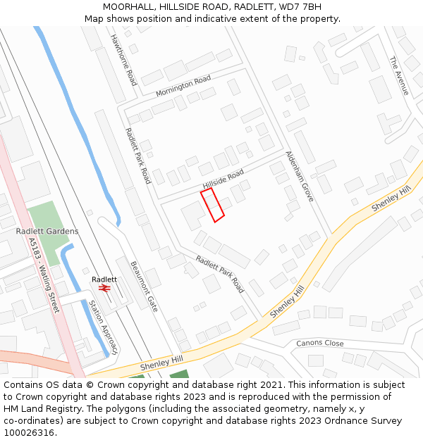 MOORHALL, HILLSIDE ROAD, RADLETT, WD7 7BH: Location map and indicative extent of plot