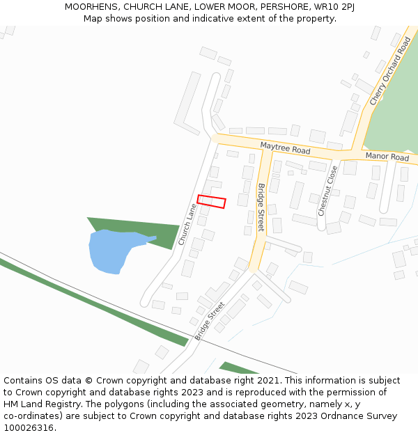 MOORHENS, CHURCH LANE, LOWER MOOR, PERSHORE, WR10 2PJ: Location map and indicative extent of plot