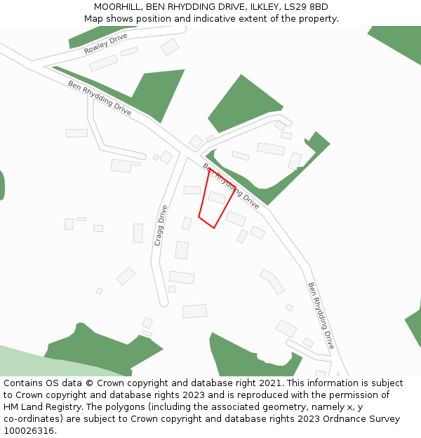 MOORHILL, BEN RHYDDING DRIVE, ILKLEY, LS29 8BD: Location map and indicative extent of plot