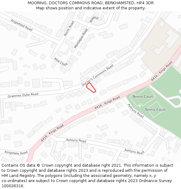 MOORING, DOCTORS COMMONS ROAD, BERKHAMSTED, HP4 3DR: Location map and indicative extent of plot