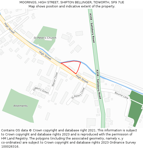 MOORINGS, HIGH STREET, SHIPTON BELLINGER, TIDWORTH, SP9 7UE: Location map and indicative extent of plot