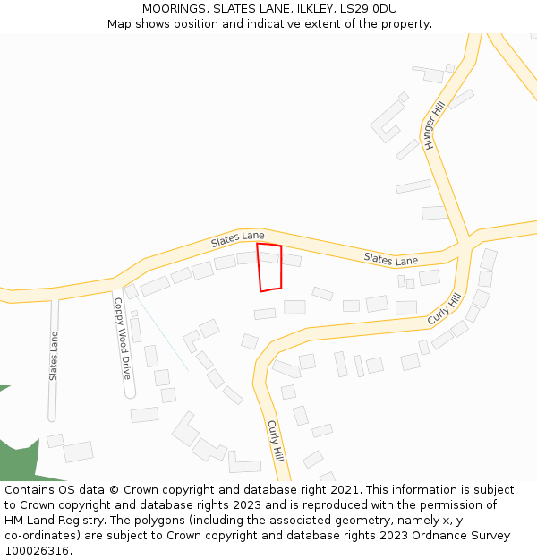 MOORINGS, SLATES LANE, ILKLEY, LS29 0DU: Location map and indicative extent of plot