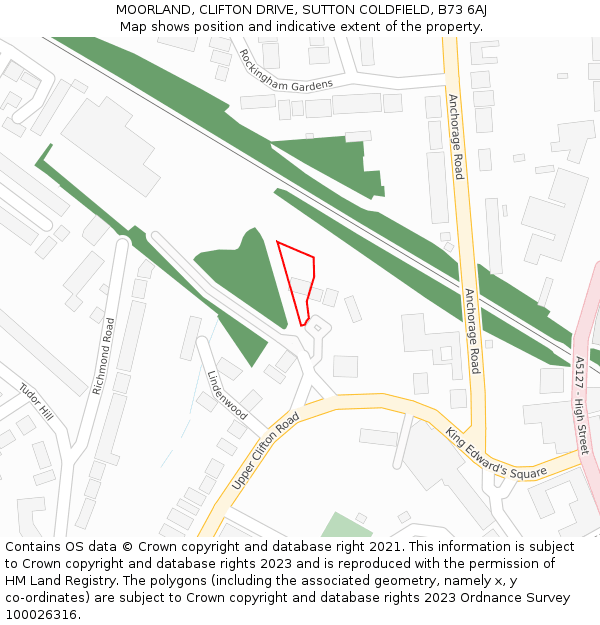 MOORLAND, CLIFTON DRIVE, SUTTON COLDFIELD, B73 6AJ: Location map and indicative extent of plot