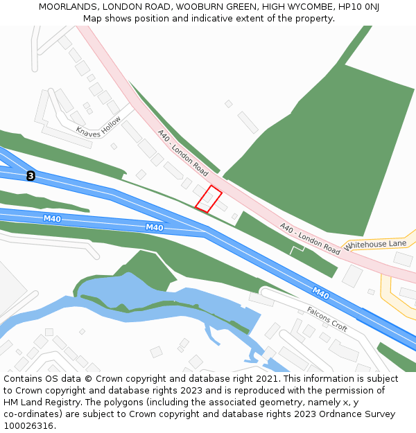 MOORLANDS, LONDON ROAD, WOOBURN GREEN, HIGH WYCOMBE, HP10 0NJ: Location map and indicative extent of plot
