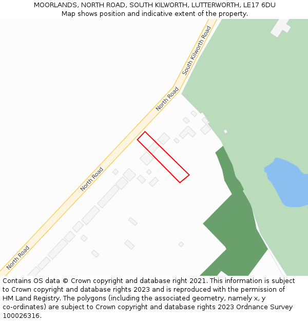 MOORLANDS, NORTH ROAD, SOUTH KILWORTH, LUTTERWORTH, LE17 6DU: Location map and indicative extent of plot