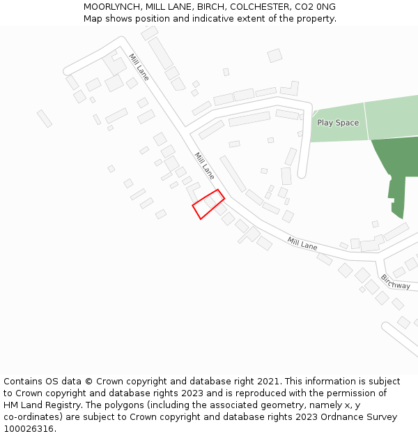 MOORLYNCH, MILL LANE, BIRCH, COLCHESTER, CO2 0NG: Location map and indicative extent of plot