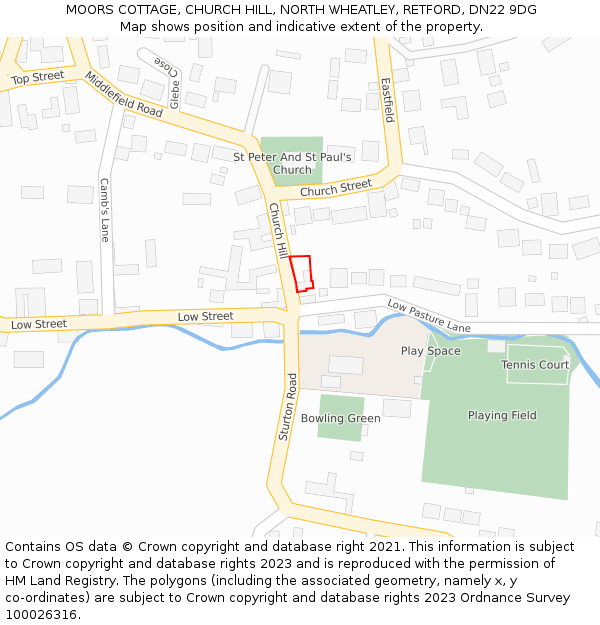 MOORS COTTAGE, CHURCH HILL, NORTH WHEATLEY, RETFORD, DN22 9DG: Location map and indicative extent of plot
