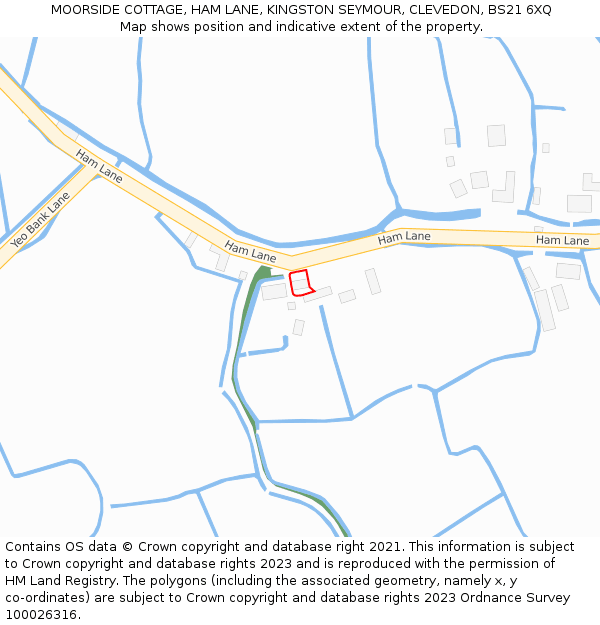 MOORSIDE COTTAGE, HAM LANE, KINGSTON SEYMOUR, CLEVEDON, BS21 6XQ: Location map and indicative extent of plot