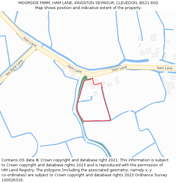 MOORSIDE FARM, HAM LANE, KINGSTON SEYMOUR, CLEVEDON, BS21 6XQ: Location map and indicative extent of plot