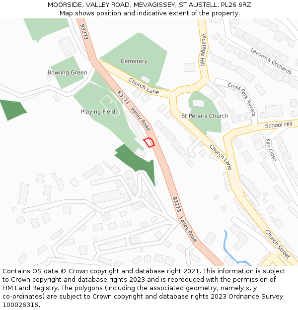 MOORSIDE, VALLEY ROAD, MEVAGISSEY, ST AUSTELL, PL26 6RZ: Location map and indicative extent of plot