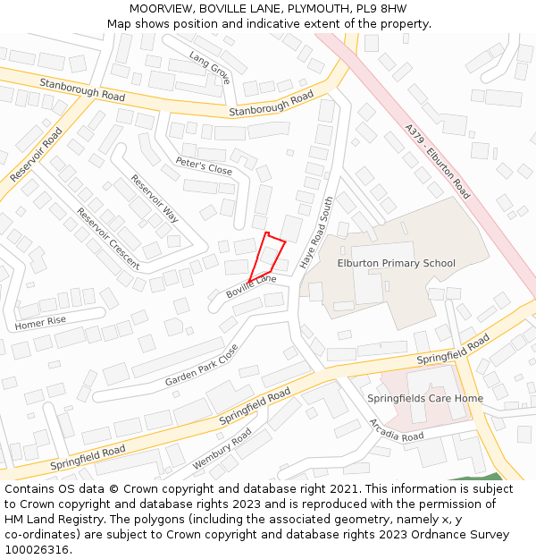 MOORVIEW, BOVILLE LANE, PLYMOUTH, PL9 8HW: Location map and indicative extent of plot