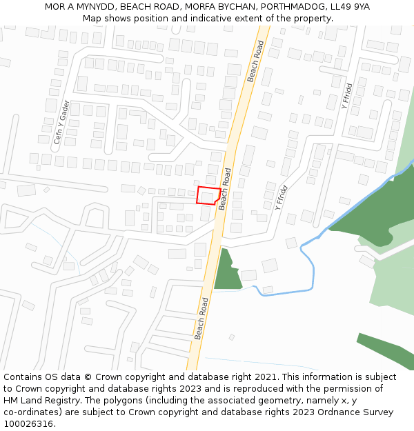 MOR A MYNYDD, BEACH ROAD, MORFA BYCHAN, PORTHMADOG, LL49 9YA: Location map and indicative extent of plot