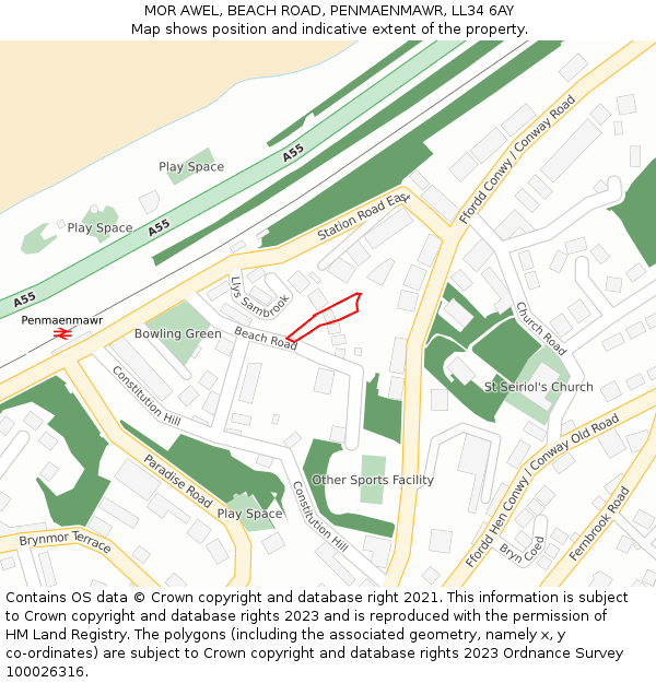 MOR AWEL, BEACH ROAD, PENMAENMAWR, LL34 6AY: Location map and indicative extent of plot