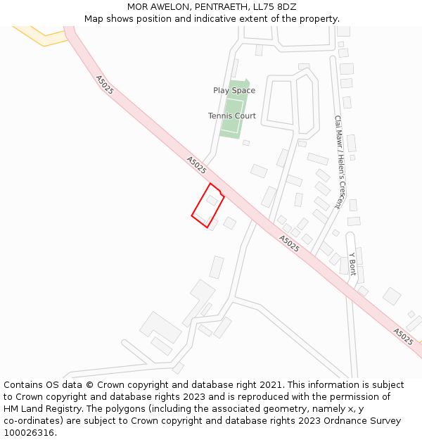 MOR AWELON, PENTRAETH, LL75 8DZ: Location map and indicative extent of plot