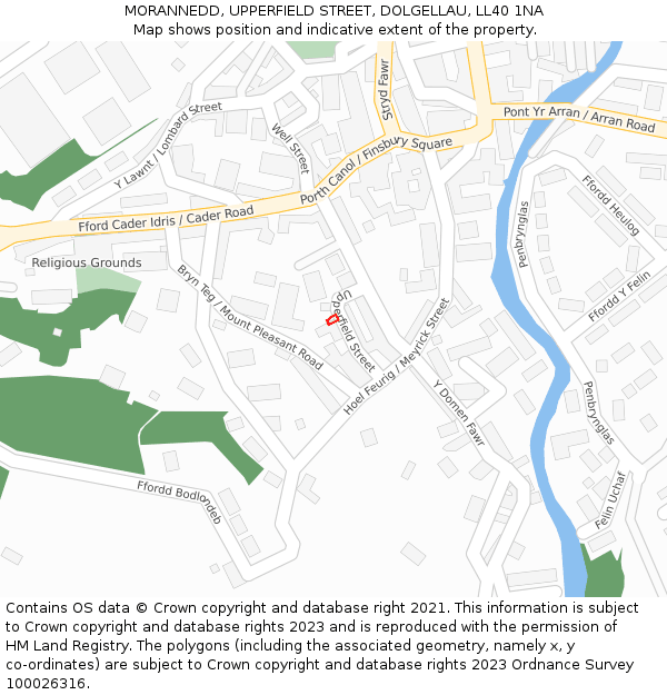 MORANNEDD, UPPERFIELD STREET, DOLGELLAU, LL40 1NA: Location map and indicative extent of plot