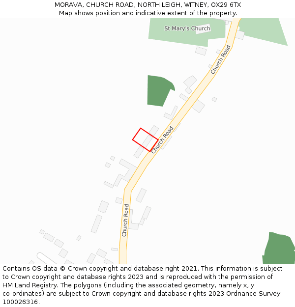 MORAVA, CHURCH ROAD, NORTH LEIGH, WITNEY, OX29 6TX: Location map and indicative extent of plot