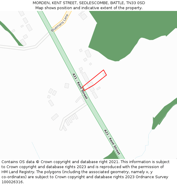 MORDEN, KENT STREET, SEDLESCOMBE, BATTLE, TN33 0SD: Location map and indicative extent of plot