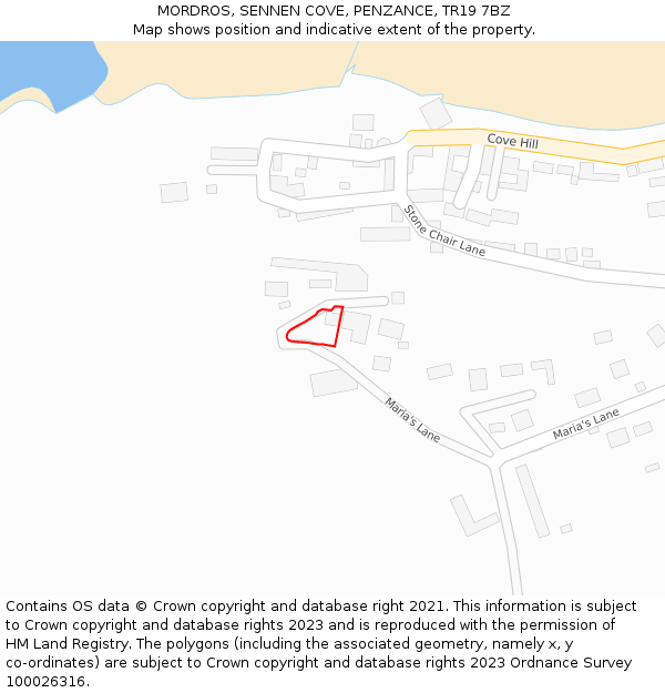 MORDROS, SENNEN COVE, PENZANCE, TR19 7BZ: Location map and indicative extent of plot