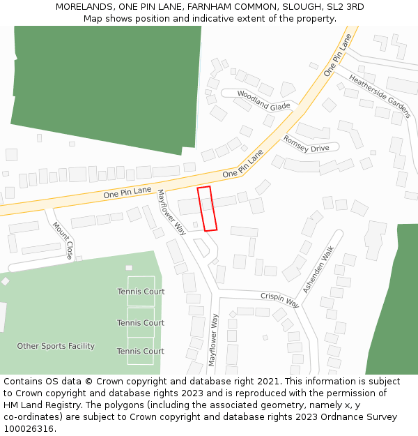 MORELANDS, ONE PIN LANE, FARNHAM COMMON, SLOUGH, SL2 3RD: Location map and indicative extent of plot