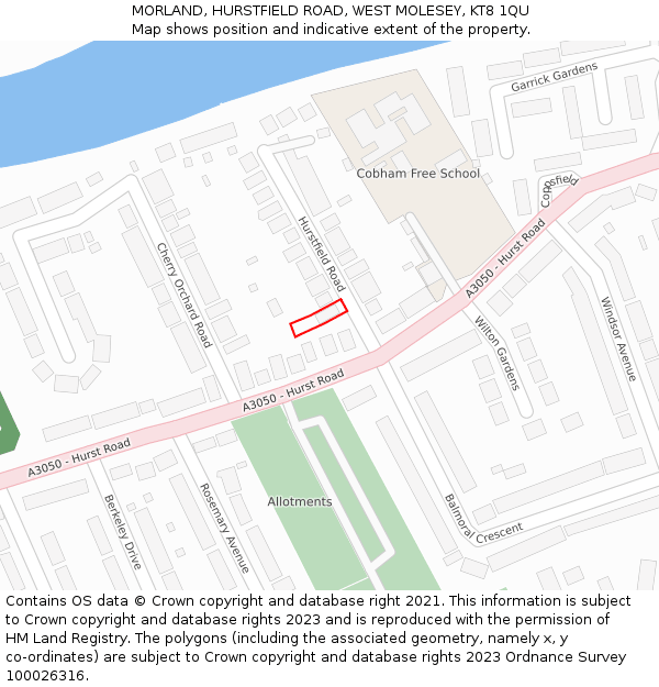 MORLAND, HURSTFIELD ROAD, WEST MOLESEY, KT8 1QU: Location map and indicative extent of plot