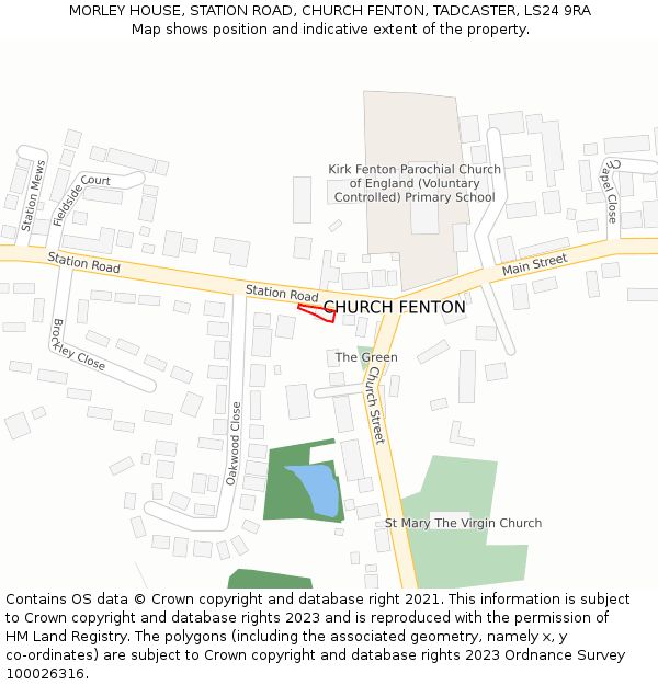 MORLEY HOUSE, STATION ROAD, CHURCH FENTON, TADCASTER, LS24 9RA: Location map and indicative extent of plot