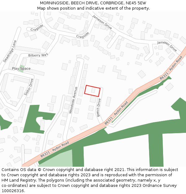 MORNINGSIDE, BEECH DRIVE, CORBRIDGE, NE45 5EW: Location map and indicative extent of plot
