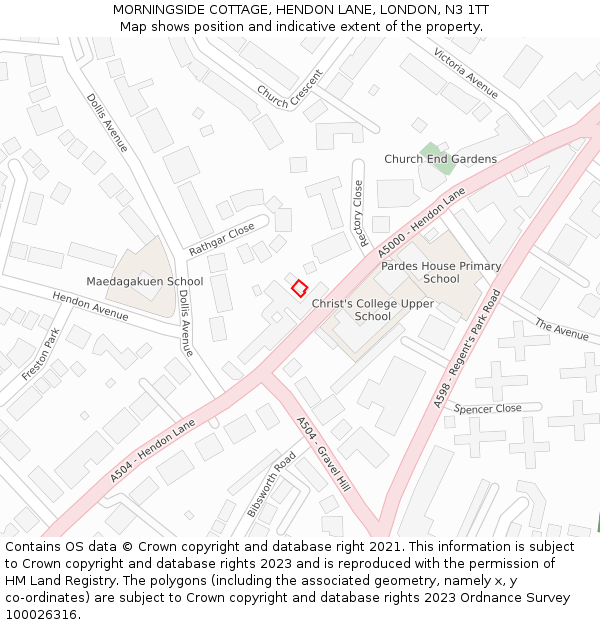MORNINGSIDE COTTAGE, HENDON LANE, LONDON, N3 1TT: Location map and indicative extent of plot