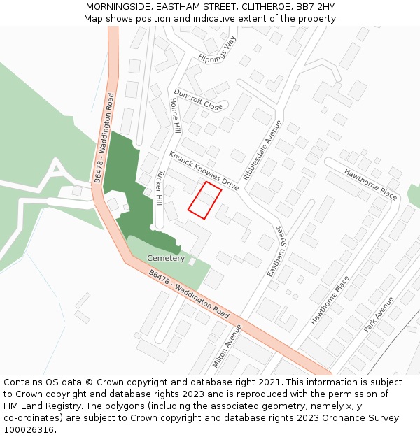 MORNINGSIDE, EASTHAM STREET, CLITHEROE, BB7 2HY: Location map and indicative extent of plot