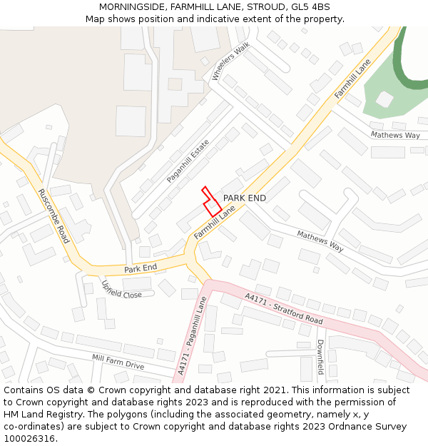 MORNINGSIDE, FARMHILL LANE, STROUD, GL5 4BS: Location map and indicative extent of plot