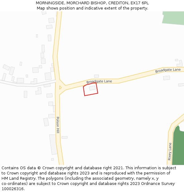 MORNINGSIDE, MORCHARD BISHOP, CREDITON, EX17 6PL: Location map and indicative extent of plot