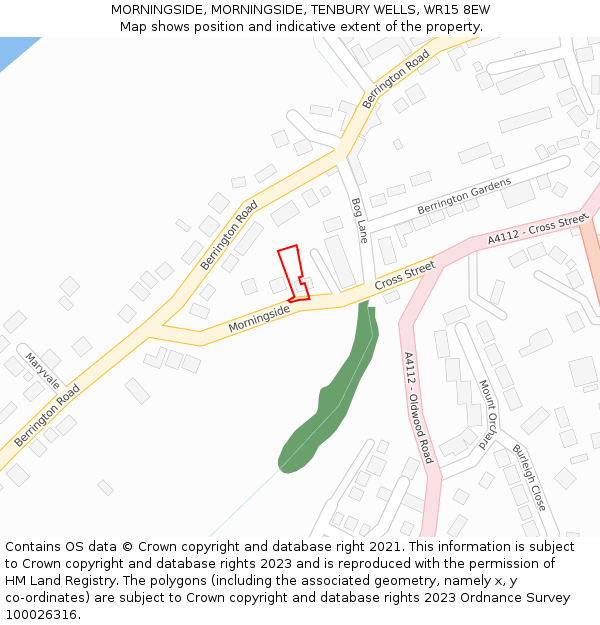 MORNINGSIDE, MORNINGSIDE, TENBURY WELLS, WR15 8EW: Location map and indicative extent of plot