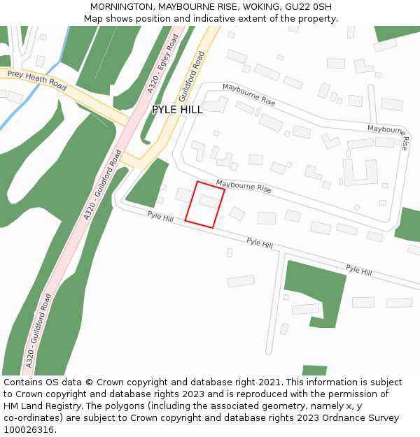 MORNINGTON, MAYBOURNE RISE, WOKING, GU22 0SH: Location map and indicative extent of plot